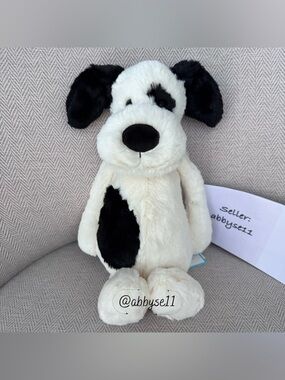 Jellycat Bashful Black & Cream Puppy - Medium - Authentic - BNWT - Fast Ship